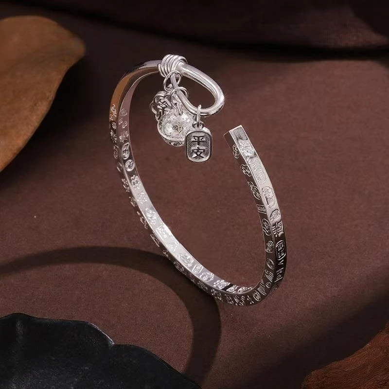 足银手镯 9999 宫铃吉言平安开口镯 货号014