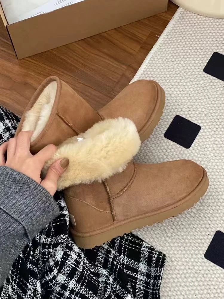 【河南桑坡】中筒5825羊皮毛一体雪地靴女款冬季防滑增高