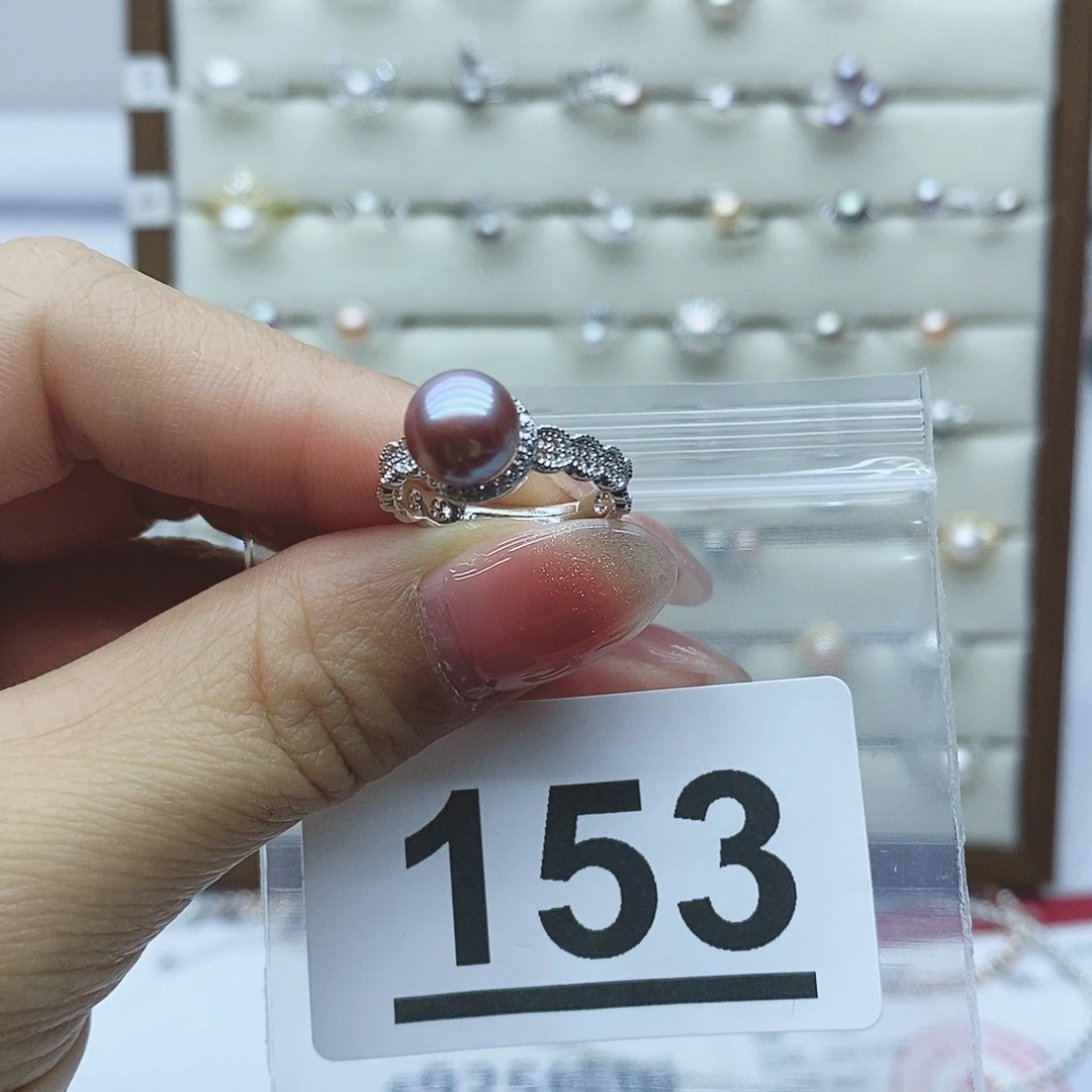 淡水珍珠戒指银S925镶嵌随*@153