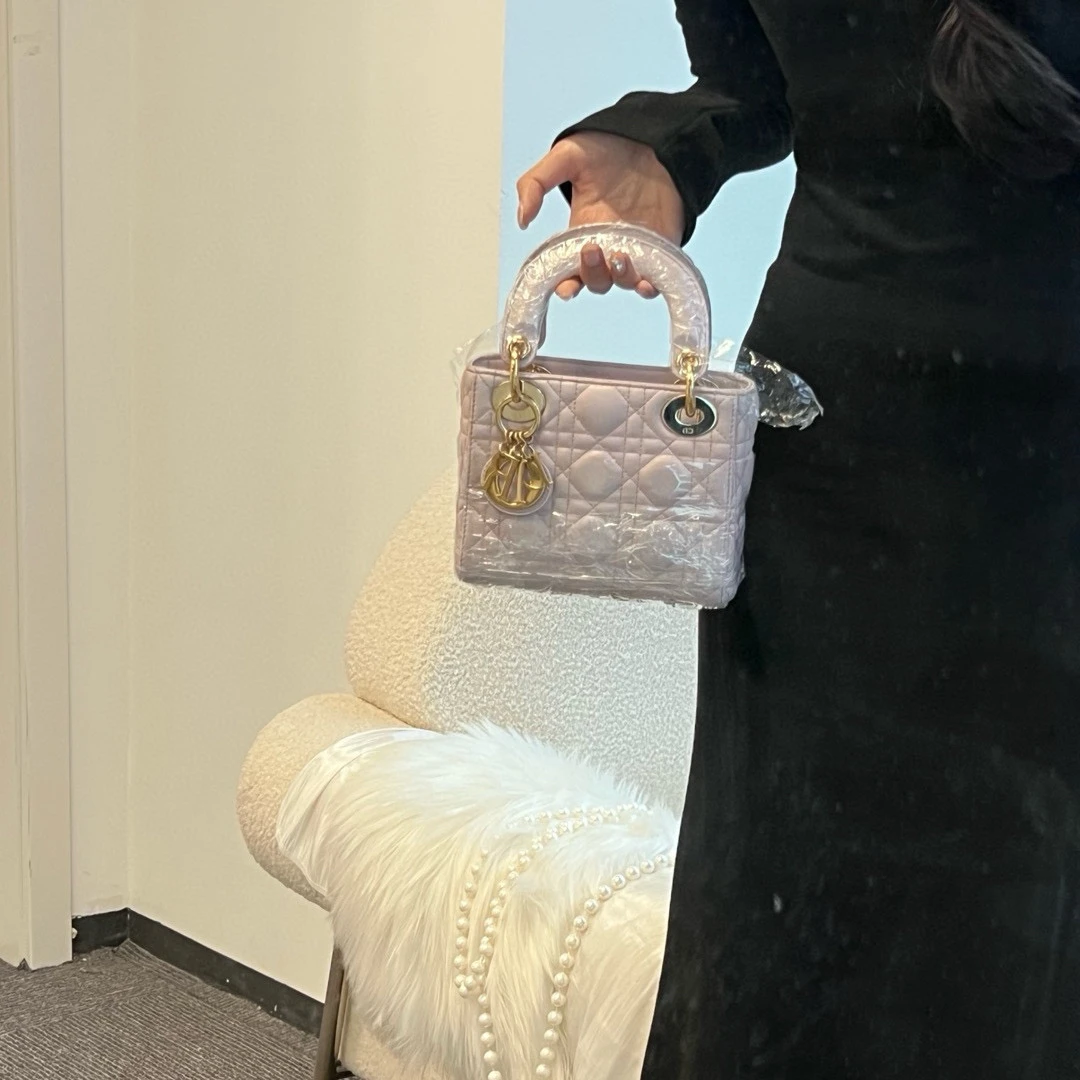 95新 DIOR/迪奥 dior淡粉色三格戴妃手提斜挎包