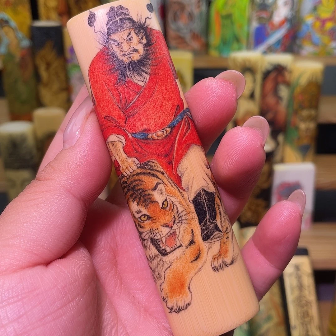 实心竹手工作品钟馗伏虎