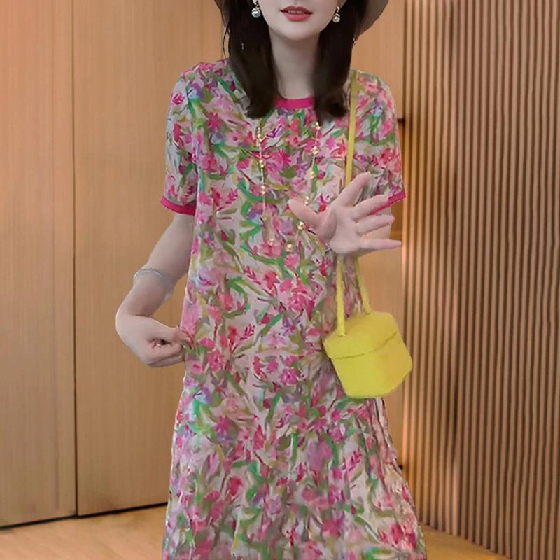 COS MOCO UR真品桑蚕品连衣裙女夏季新款大码减龄遮肚妈妈装精