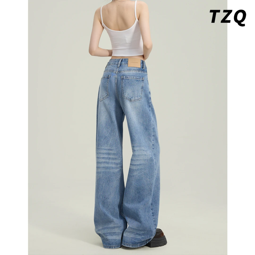 美式阔腿牛仔裤女2025新款直筒宽松显瘦百搭拖地长裤子TZQ2530558
