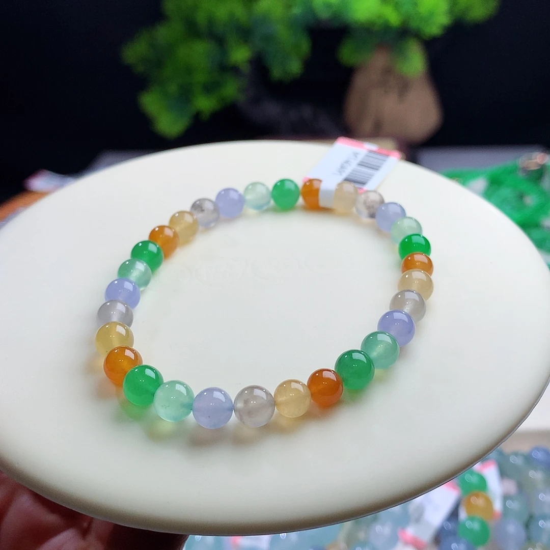 未镶嵌手串翡翠毕业品质！卡6mm高冰彩钢多宝