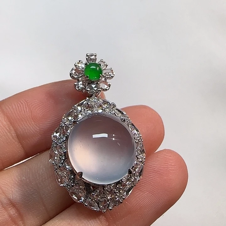 翡翠18K金镶嵌吊坠(不含链)蛋面