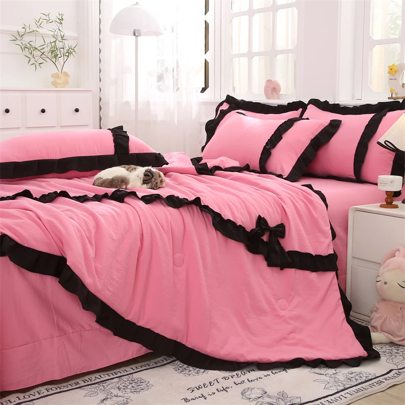 (夏被清货)公主风蝴蝶结款可爱法式风软糯空调被夏被四件套可机洗