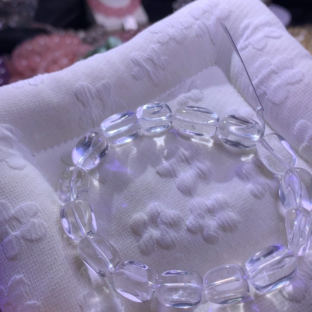 手串银S925镶嵌水晶白水晶糖豆9m+