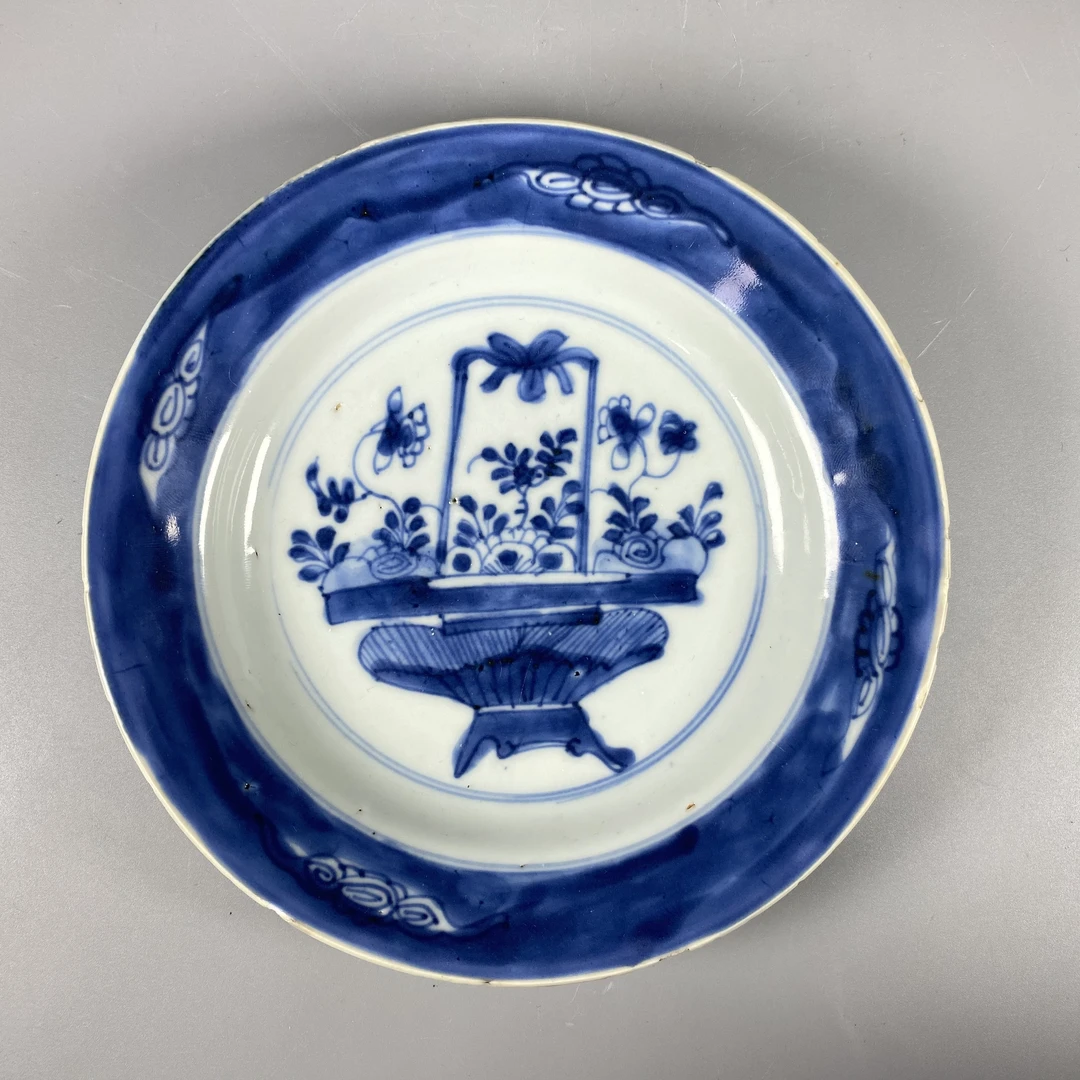 【022031117】清代 青花提篮花卉盘