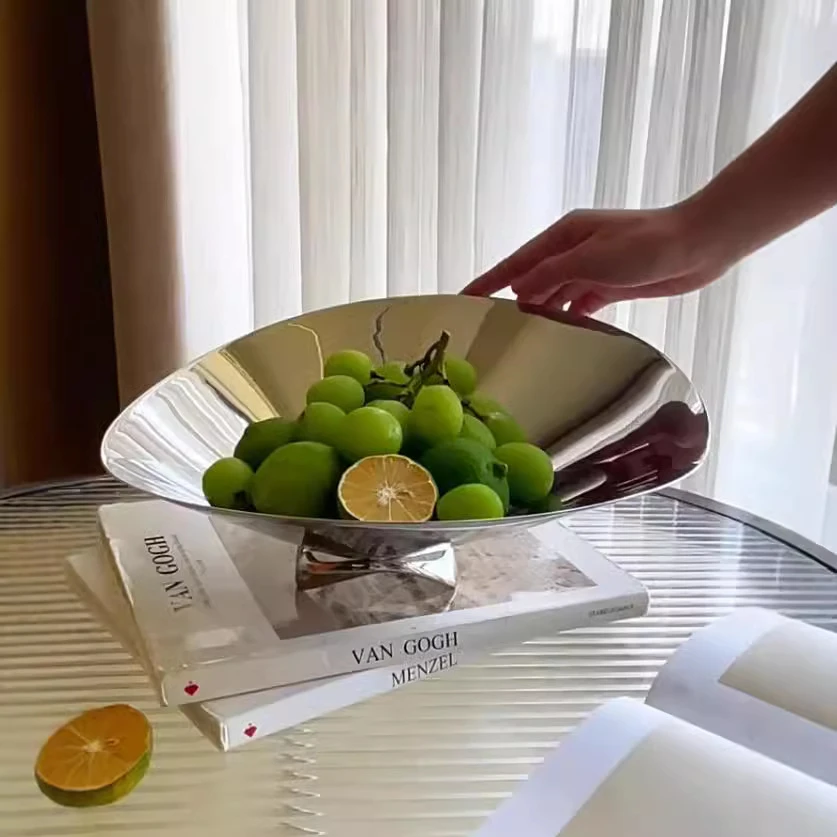 粤较牌轻奢304不锈钢KTV水果盘家居酒店桌面茶几收纳托盘装饰品