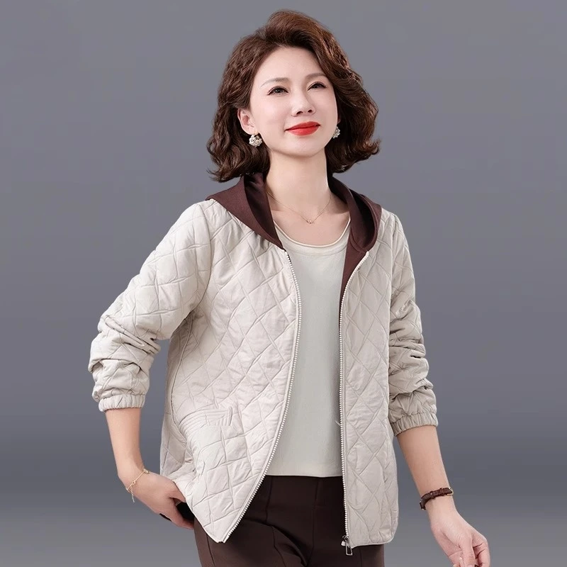 妈妈春装短款连帽外套2025新款轻薄洋气中老年女士休闲宽松上衣