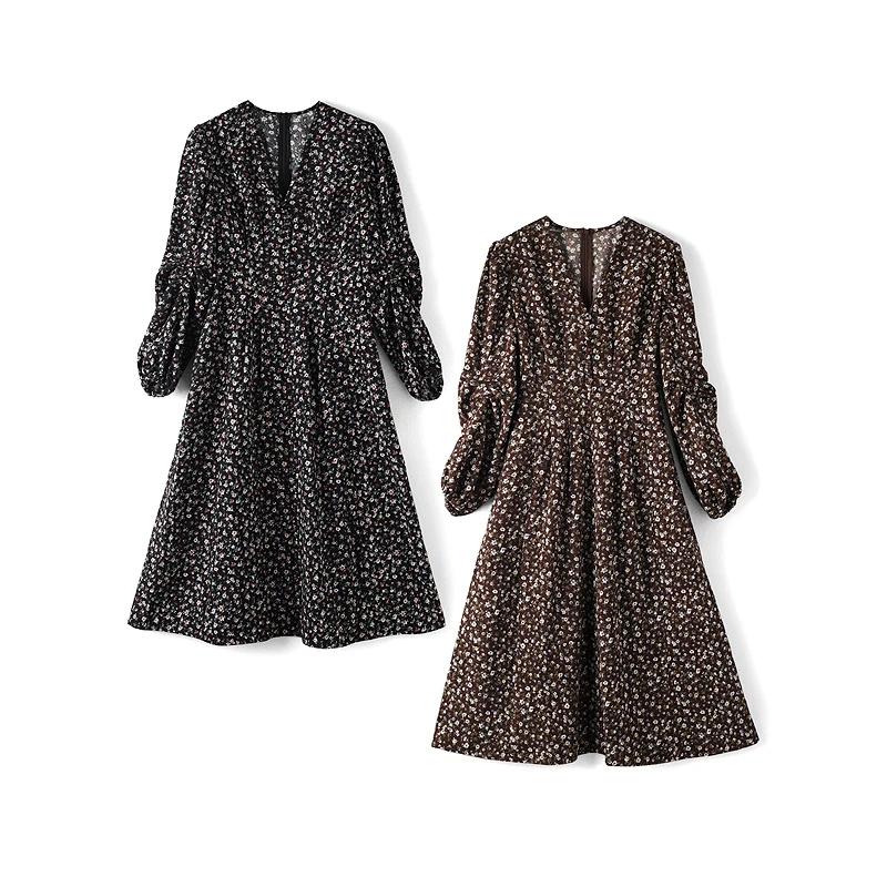 39666【祖系列】碎花知性绒面连衣裙MZAD60787