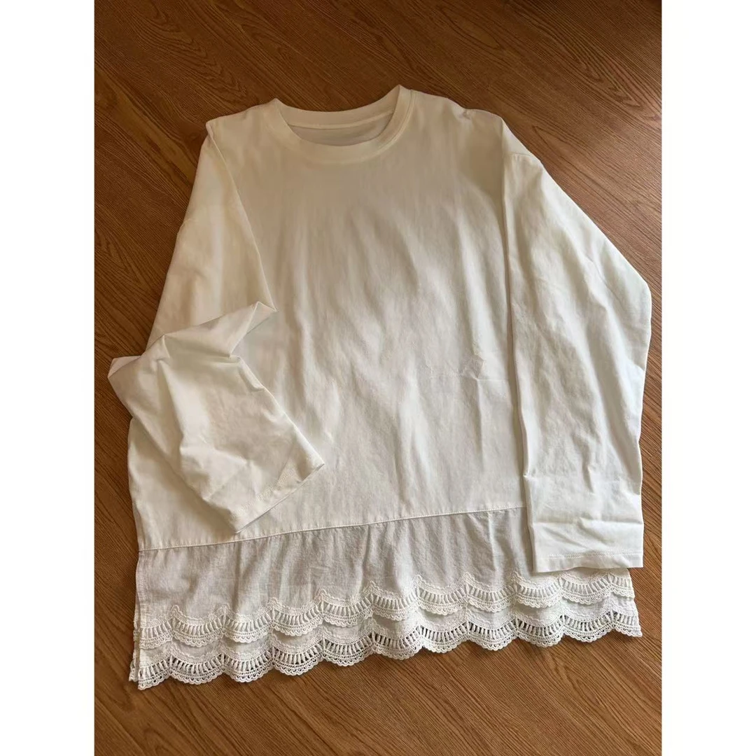 苗苗家【蕾丝边白体】宽松版蕾丝拼接白体上衣