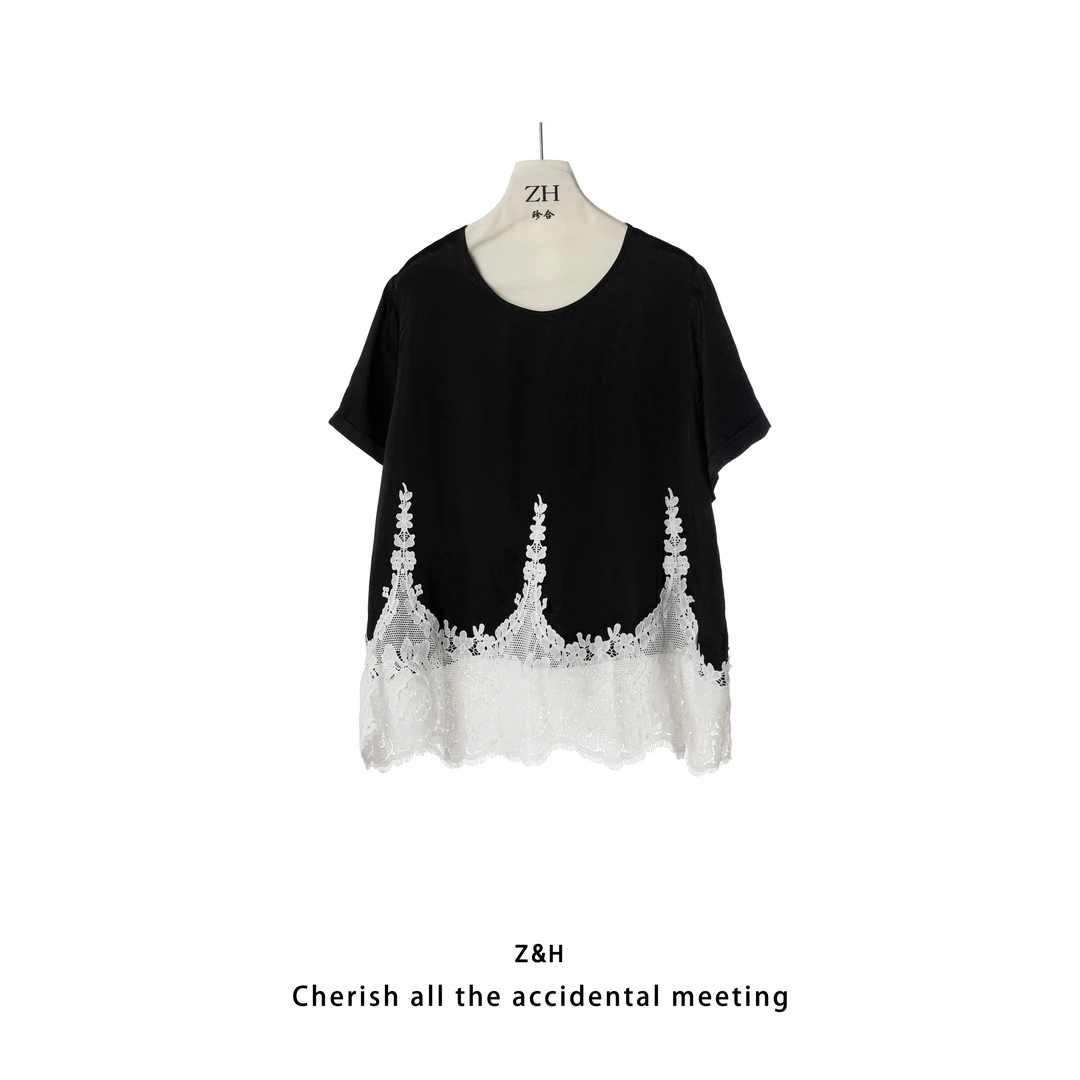 ZH【水中风铃】简约款T恤上衣女短袖拼接款