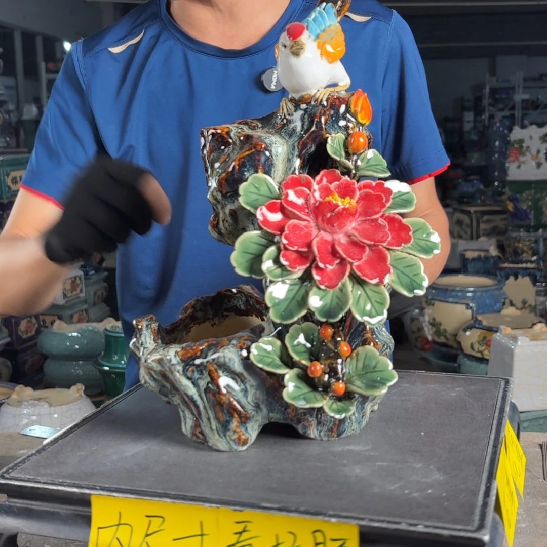 一风堂石湾花盆 总高32手工痕迹