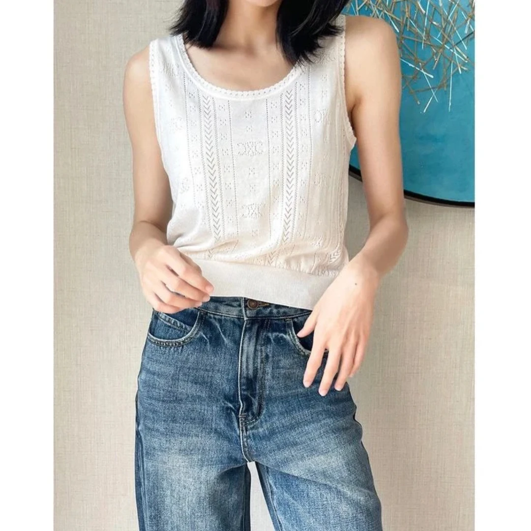 99新 Celine/思琳 米白色镂空背心s码