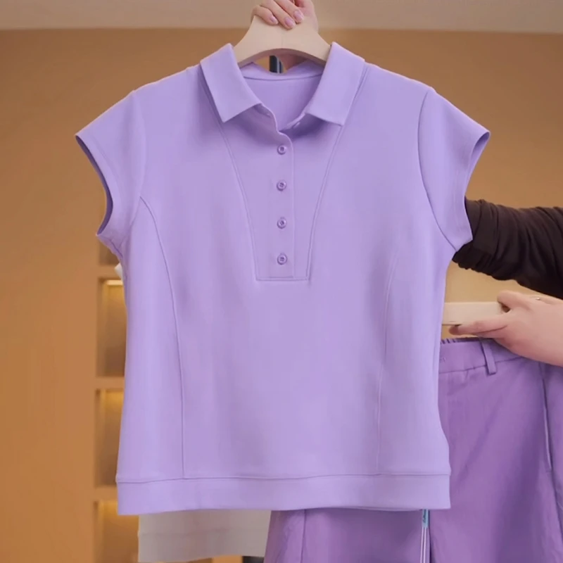 2025夏季新款紫色翻领女士T恤宽松显瘦减龄时尚高级感POLO衫