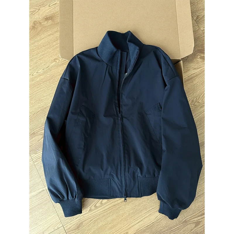 藏青色短款廓形飞行夹克男秋季潮流百搭立领棒球服美式双拉链外套