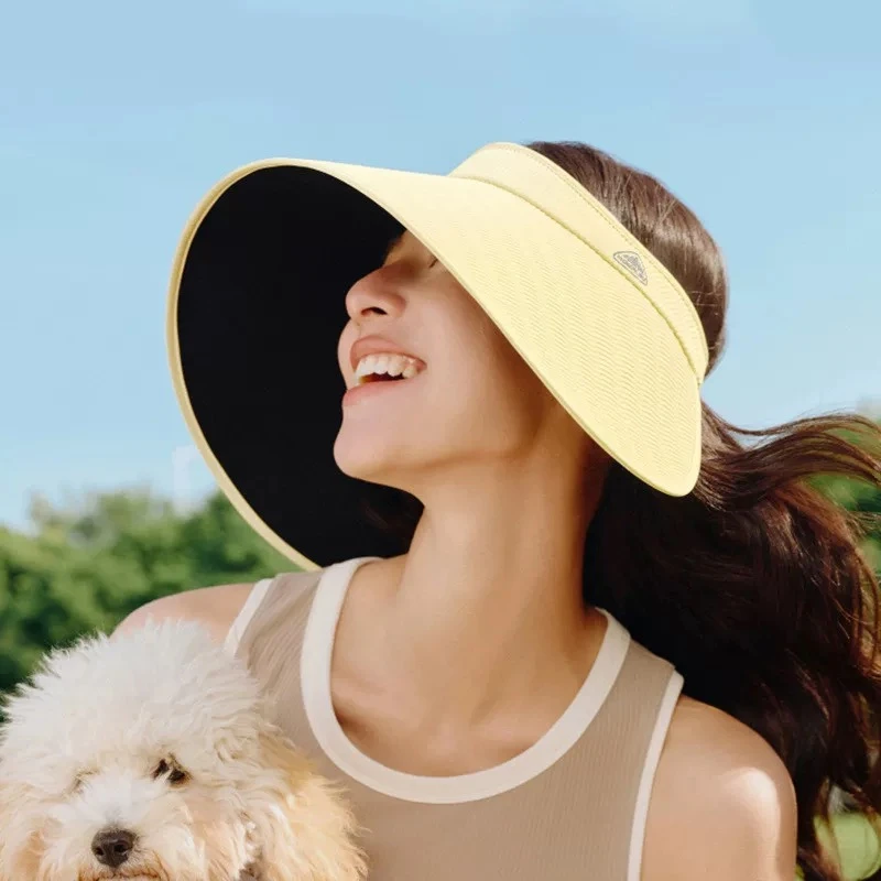 2025新款灯罩帽黑胶防晒帽女士大帽檐夏季户外全脸遮光空顶遮阳帽