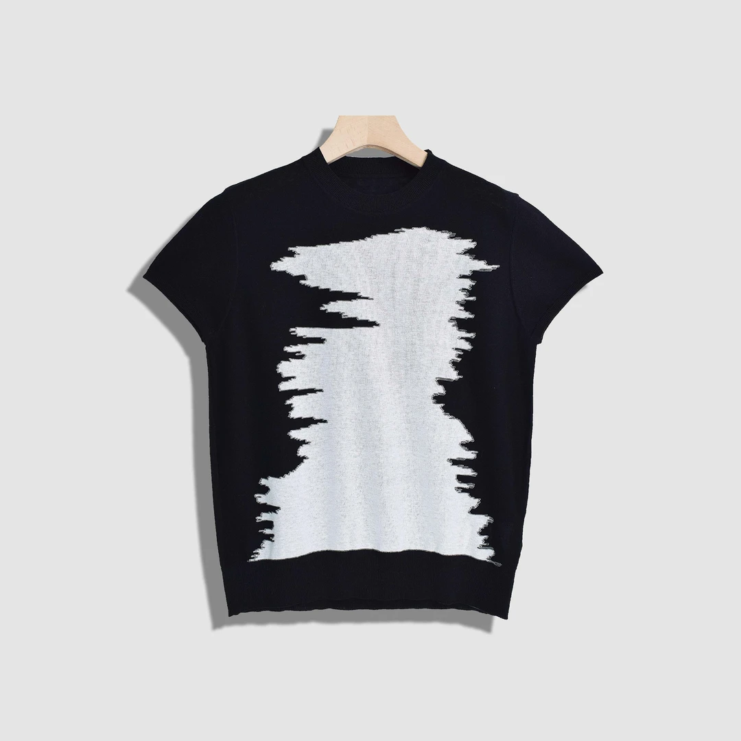 【蕊蕊】时尚百搭圆领绣花针织短袖T恤-Y16949