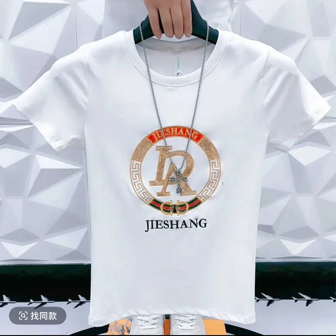 网红短袖t恤男夏季重工刺绣修身韩版潮牌ins百搭痞帅社会小伙半袖