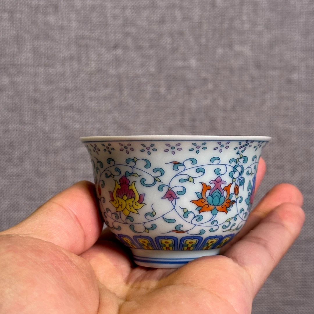 宝相缠枝莲 梅子青 珐琅  白瓷杯