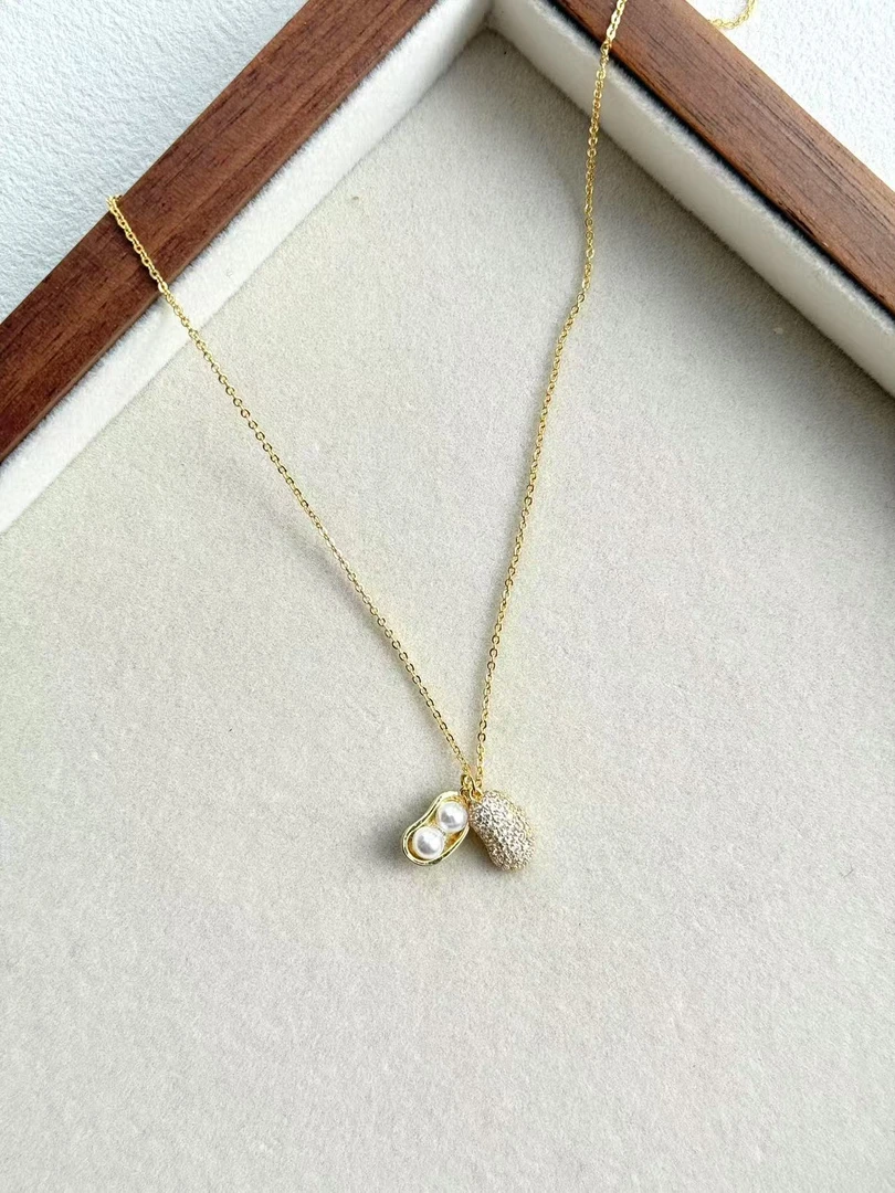 铜合金仿珍珠项链 简约气质小众优雅金色项链百搭