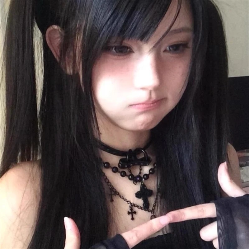 哥特风甜酷十字架多层项链女复古朋克亚文化串珠锁骨链choke颈链