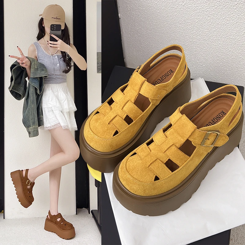 厚底勃肯鞋女2025夏季新款小个子增高舒适时尚百搭镂空松糕凉鞋子