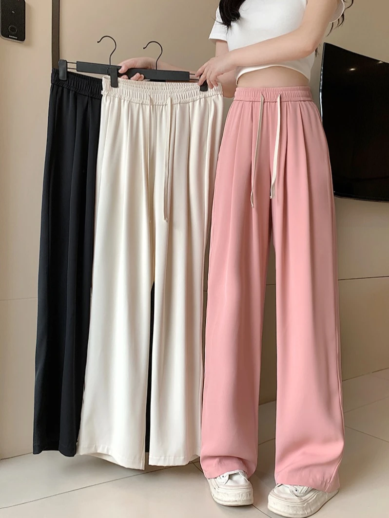2025新款夏季胖mm大码百搭抽绳松紧腰阔腿裤长裤西装裤18802
