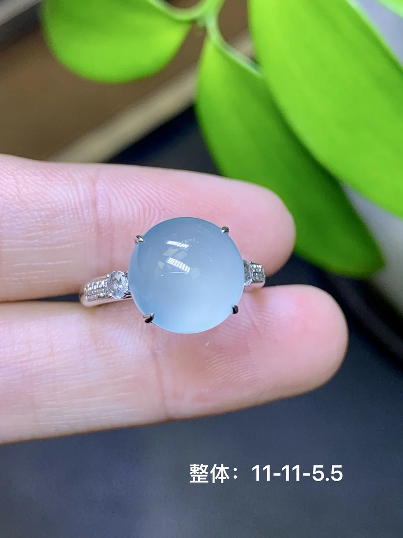 冰晴底蛋面戒指 天然翡翠A货WWS/6.1高冰气质镶嵌精美豪华