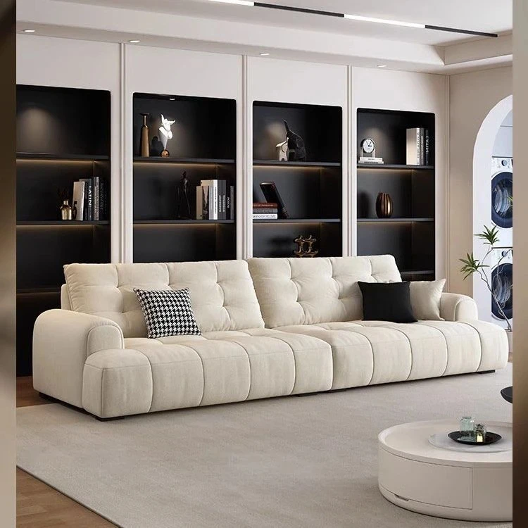 雪尼尔布艺沙发奶油猫抓泡芙沙发家用客厅沙发出租家用布艺沙发