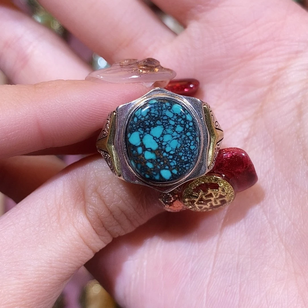 绿松石戒指银S925镶嵌小****?戒指