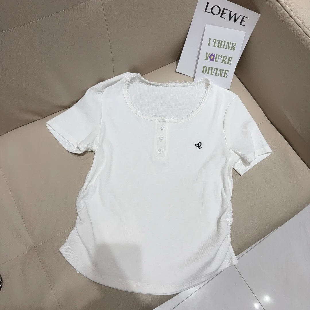 882515新款蕾丝边短袖时尚百搭显瘦