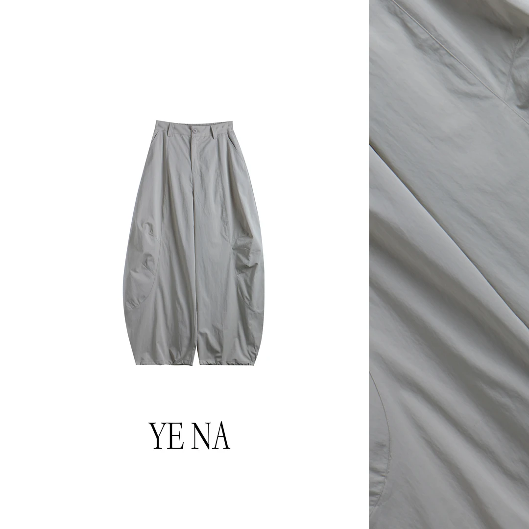 【沐沐】夏季新款慵懒风时尚潮流简约垂感高腰显瘦宽松休闲裤KZ096