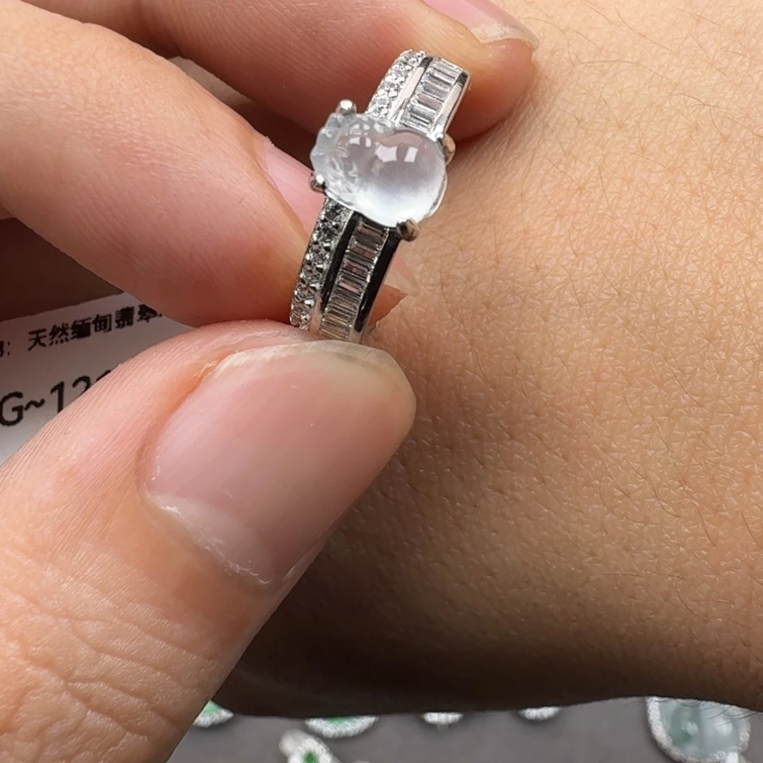 翡翠银S925镶嵌戒指天然缅甸翡翠A货