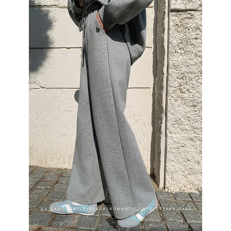 代大喜【银河】灰色休闲百搭高腰宽松运动休闲裤2025春季新款直筒裤