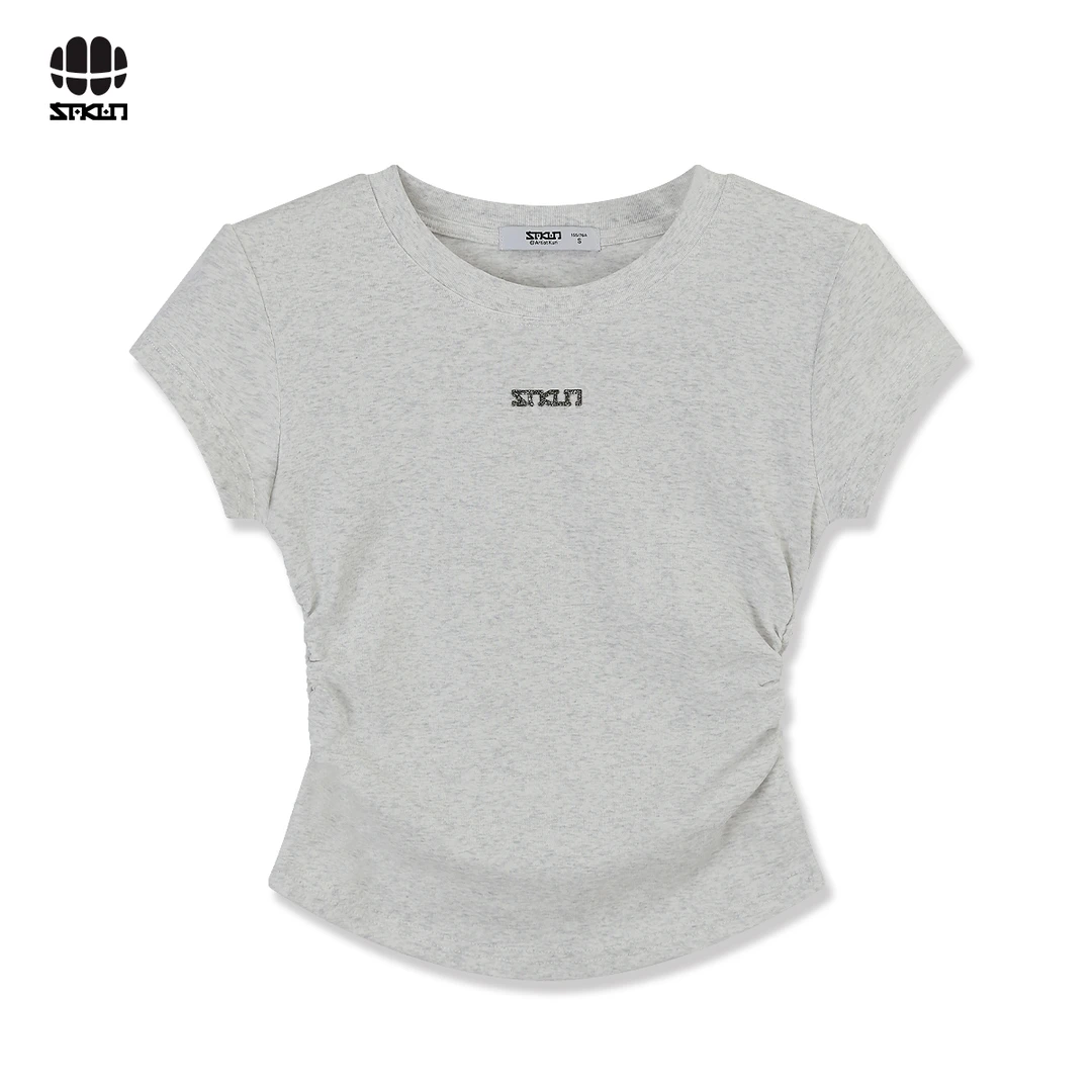 SAKUN纯色小字母烫钻短款修身T恤3151-1224615-JS
