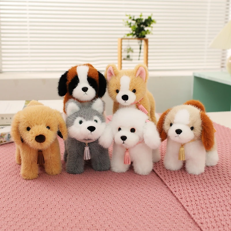 仿真可爱站姿哈士奇小狗公仔毛绒玩具金毛贵宾犬玩偶生日礼物摆件