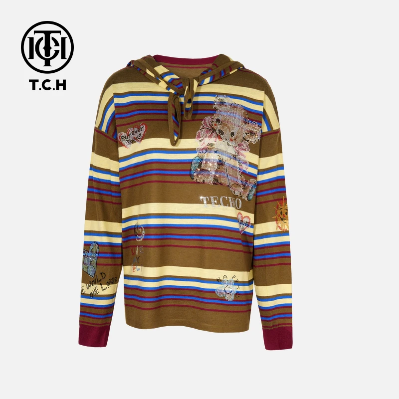 TCH秋款烫钻新时尚淑女百搭新潮流针织衫T75C09E5021轻奢tch