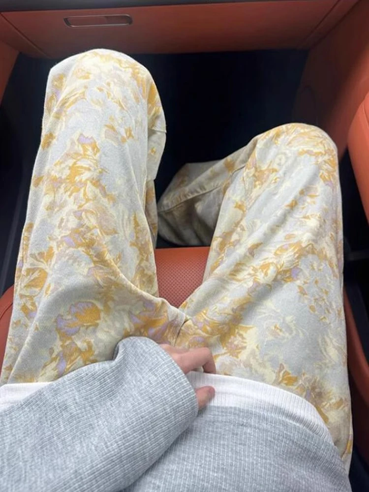满印提花牛仔裤男夏季小众设计感裤子美式高街vibe显瘦直筒微喇裤