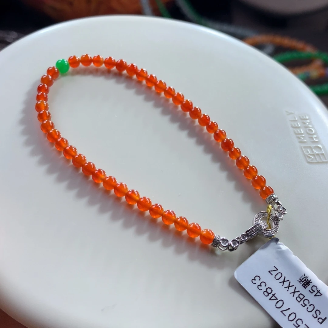 翡翠未镶嵌手链精品本命年红•满色天然冰种红小米单圈卡3.58