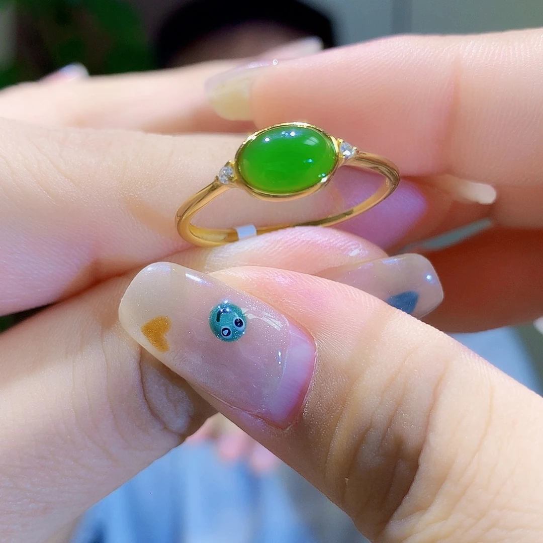 和田玉（碧玉）戒指银S925镀金镶嵌