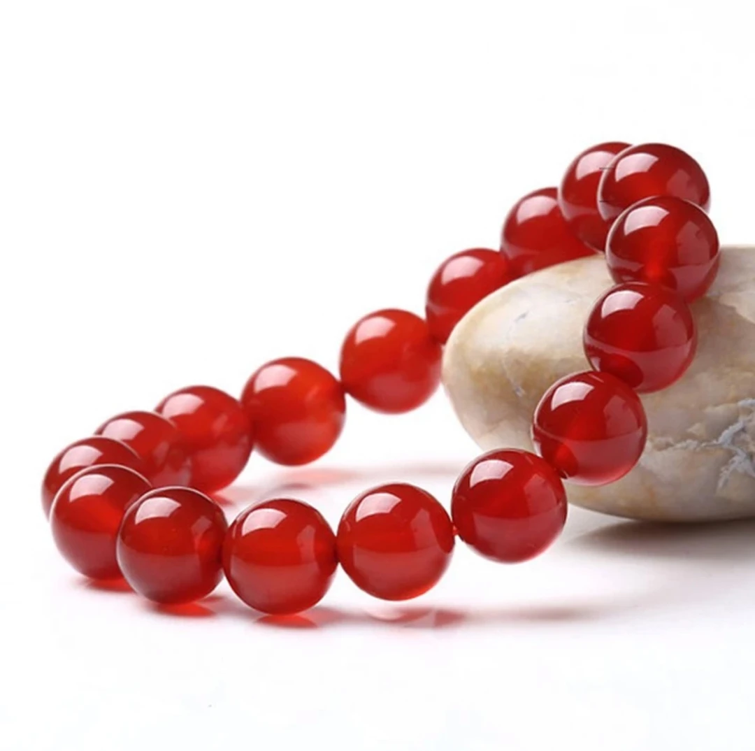 纯天然玛瑙红玛瑙手链保真百搭玉髓手串情侣男女款红色礼物正品