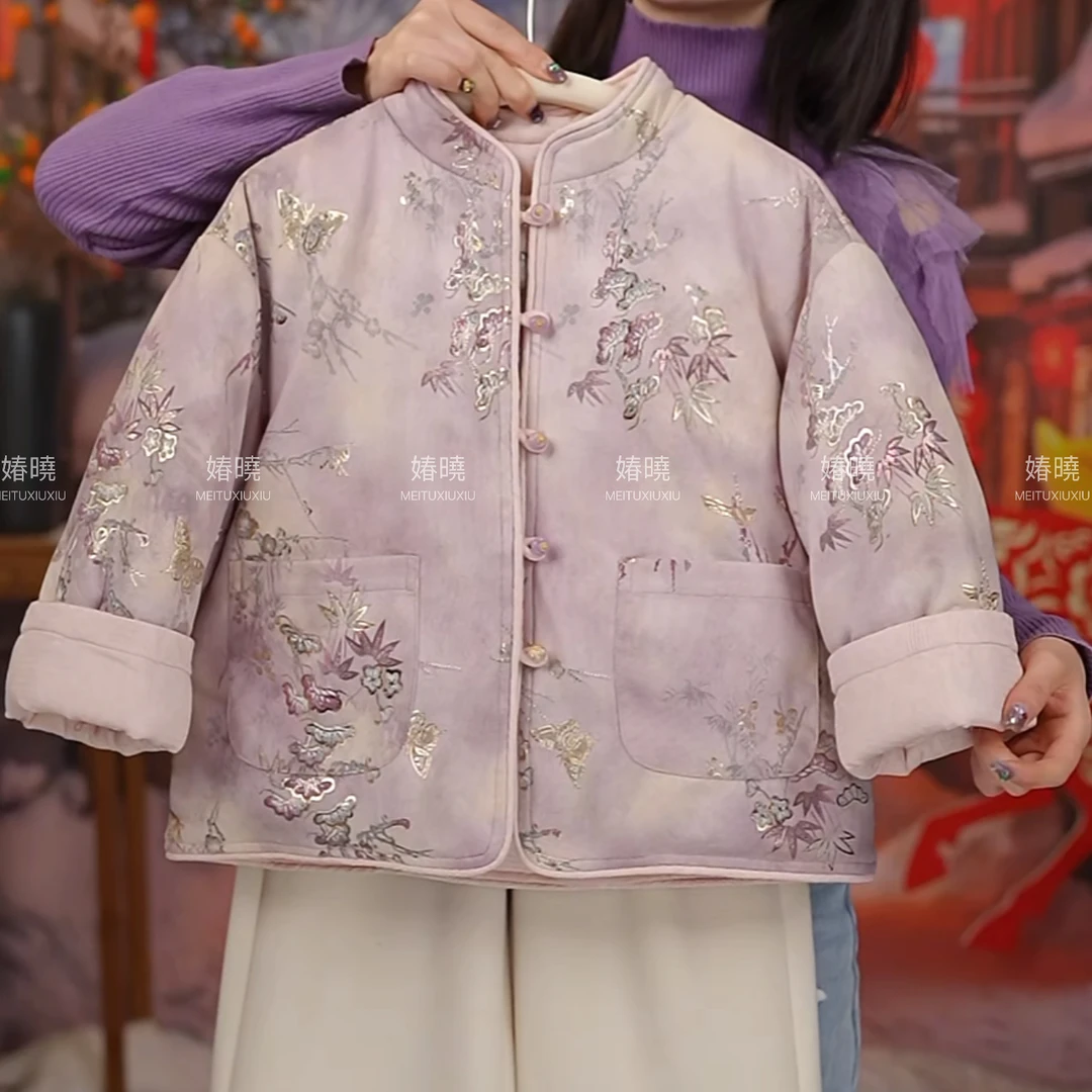 童装女童中式新夹棉中大童外套棉服2025冬季复古气质保暖双面穿