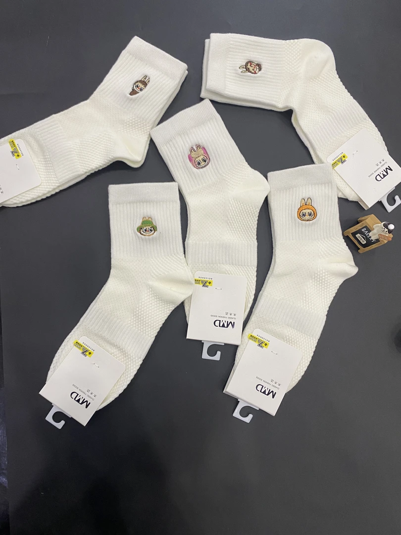 100%纯棉中筒刺绣网袜腊肠狗运动百搭夏季春夏薄款拉布布白色袜子