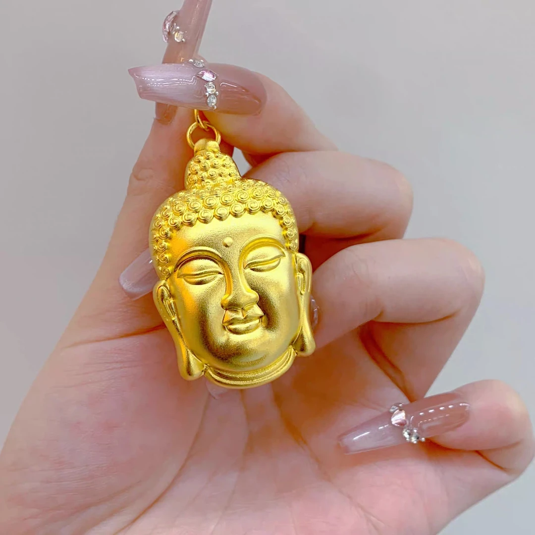 足银银制品 大日如来佛头吊坠古法磨砂本命佛项坠时尚大气男女金