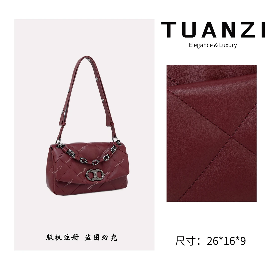 TUANZI『高端玩家』小众设计秋冬新款手提腋下包 QYX-6055-酒红