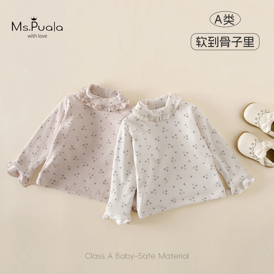 【Ms.Puala花信子】婴幼儿童装女宝宝秋冬加绒碎花棉质蕾丝边打底衫