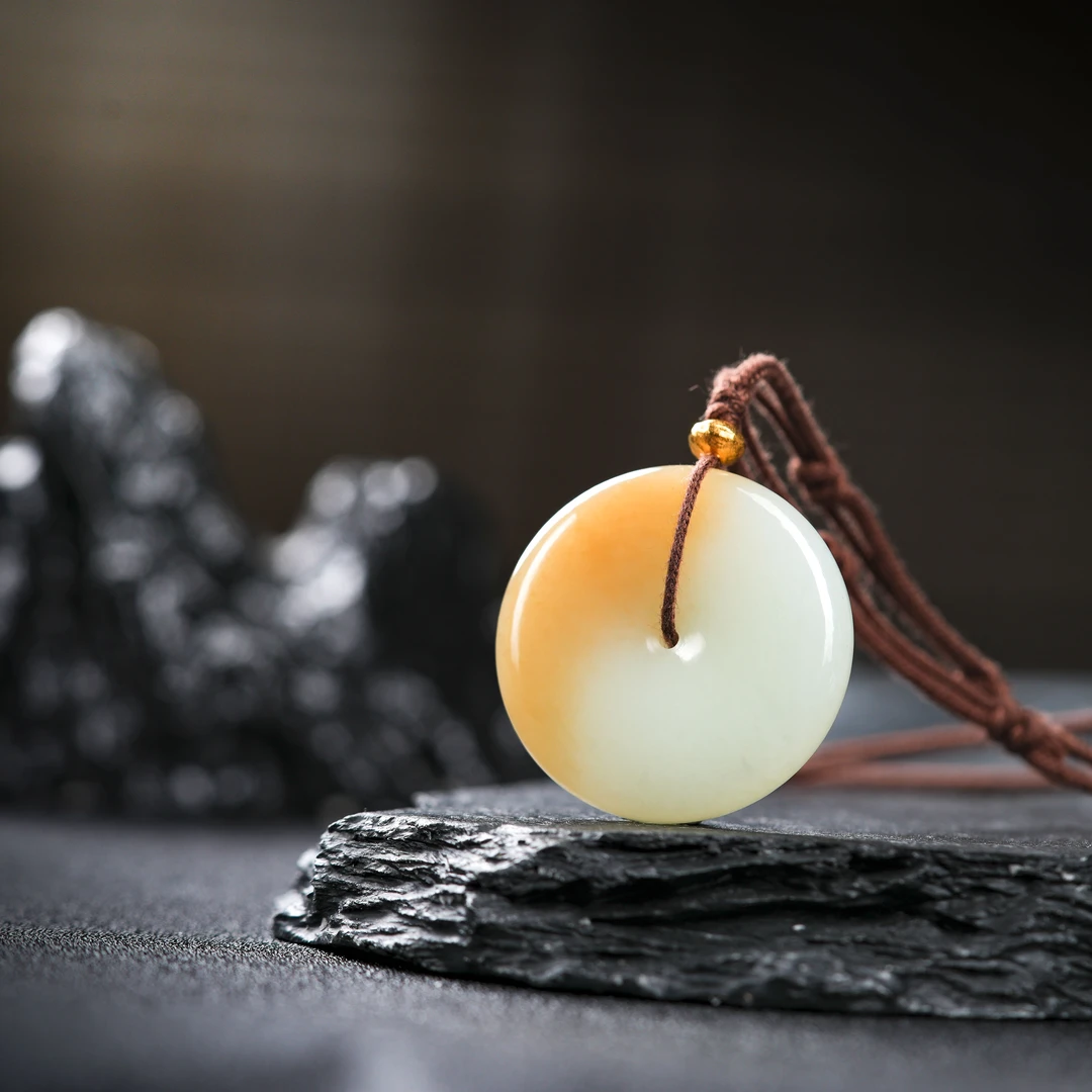 『博姐臻选』·晚榆丨和田玉老糖料18K金平安扣项链约33-36mm*D7448