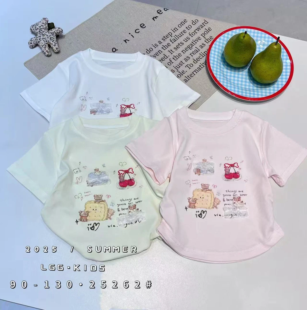 百搭女休闲休闲风女童套头T恤短袖时尚圆领上衣纯棉